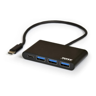 Port USB Type-C to 3 x USB3.0 and 1 x Type-C PD 30cm 4 Port Hub - Black | Randcore