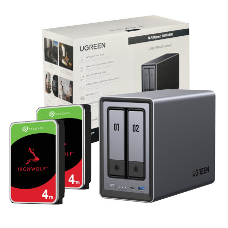 UGreen NASync DXP2800 2 Bay NAS with Seagate Ironwolf NAS 8TB SATA Hard Drive Bundle (2x 4TB) | Randcore