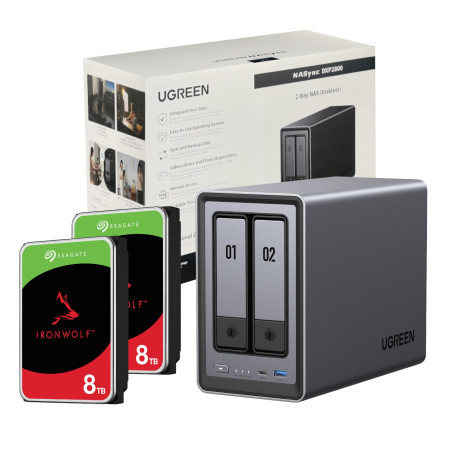 UGreen NASync DXP2800 2 Bay NAS with Seagate Ironwolf NAS 16TB SATA Hard Drive Bundle (2x 8TB) | Randcore