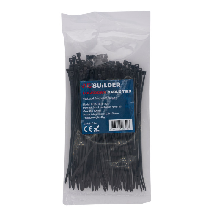 PCBuilder LOCKDOWN 150mm Cable Ties (100 pcs) - Black | Randcore