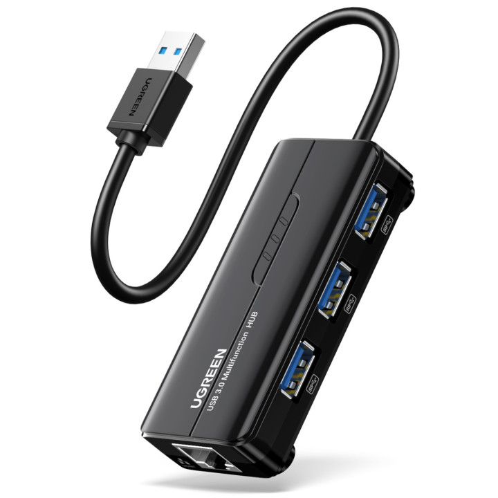 UGREEN USB Type-A Male to Ethernet Adapter with 3-Port USB Hub – Black | Randcore