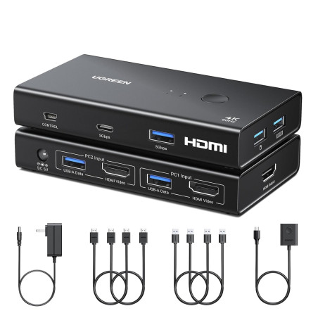 UGREEN 2-In-1 HDMI KVM Switch 4 USB Ports 4K@60Hz–Black | Randcore