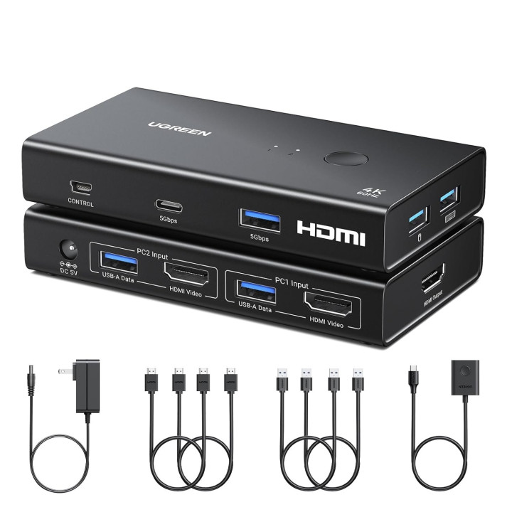 UGREEN 2-In-1 HDMI KVM Switch 4 USB Ports 4K@60Hz–Black | Randcore