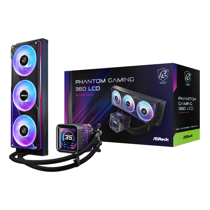 ASRock Phantom Gaming 360 LCD All-in-one Liquid CPU Cooler - Black | Randcore